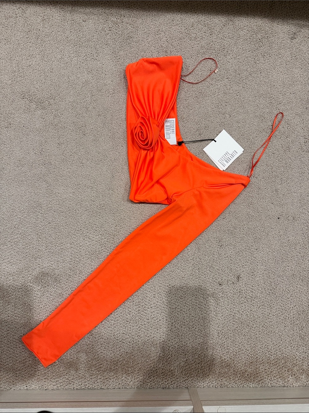 Giuseppe Di Morabito One-Shoulder Rosette Crop Top in Bright Orange